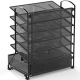 Onnekas 6 Trays Desk Document File Tray Organizer with Supplies Sliding Drawer, Black