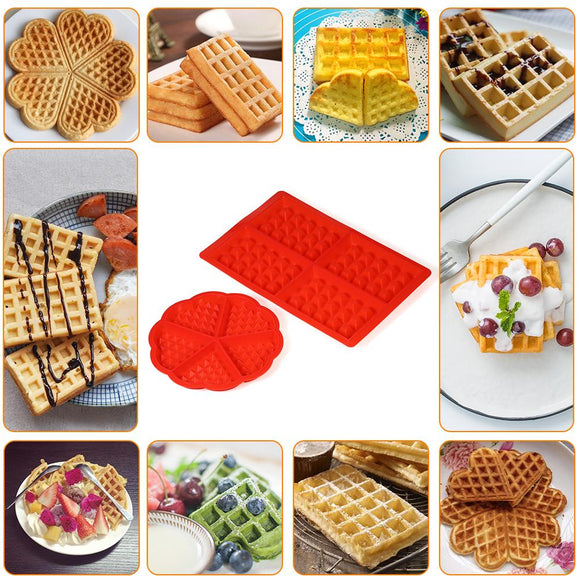 Grid Silicone Waffle Mould Mold Pudding Jelly Chocolate Waffle Mould Mold Tray Baking Tool Round + Rectangle