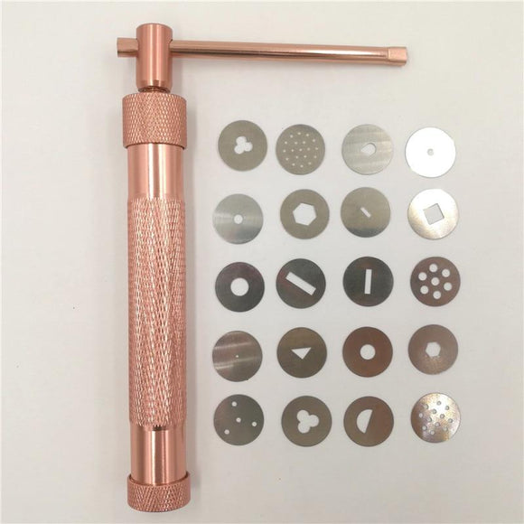 21pcs/set Clay Cake Sculpture Gun With 20 Tips Rose Gold Clay Craft Sugar Paste Extruder Fondant Cake Sculpture Polymer Tool